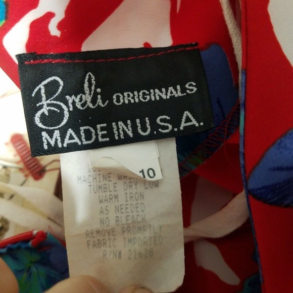 Breli Originals Floral Geek Secretary Vintage Dress ~ Sz 10 ~ Red ~ Pleated - Picture 6 of 7